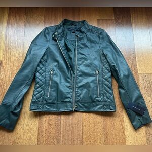 French Connection Dark Teal Quilted Faux Leather Moto Jacket